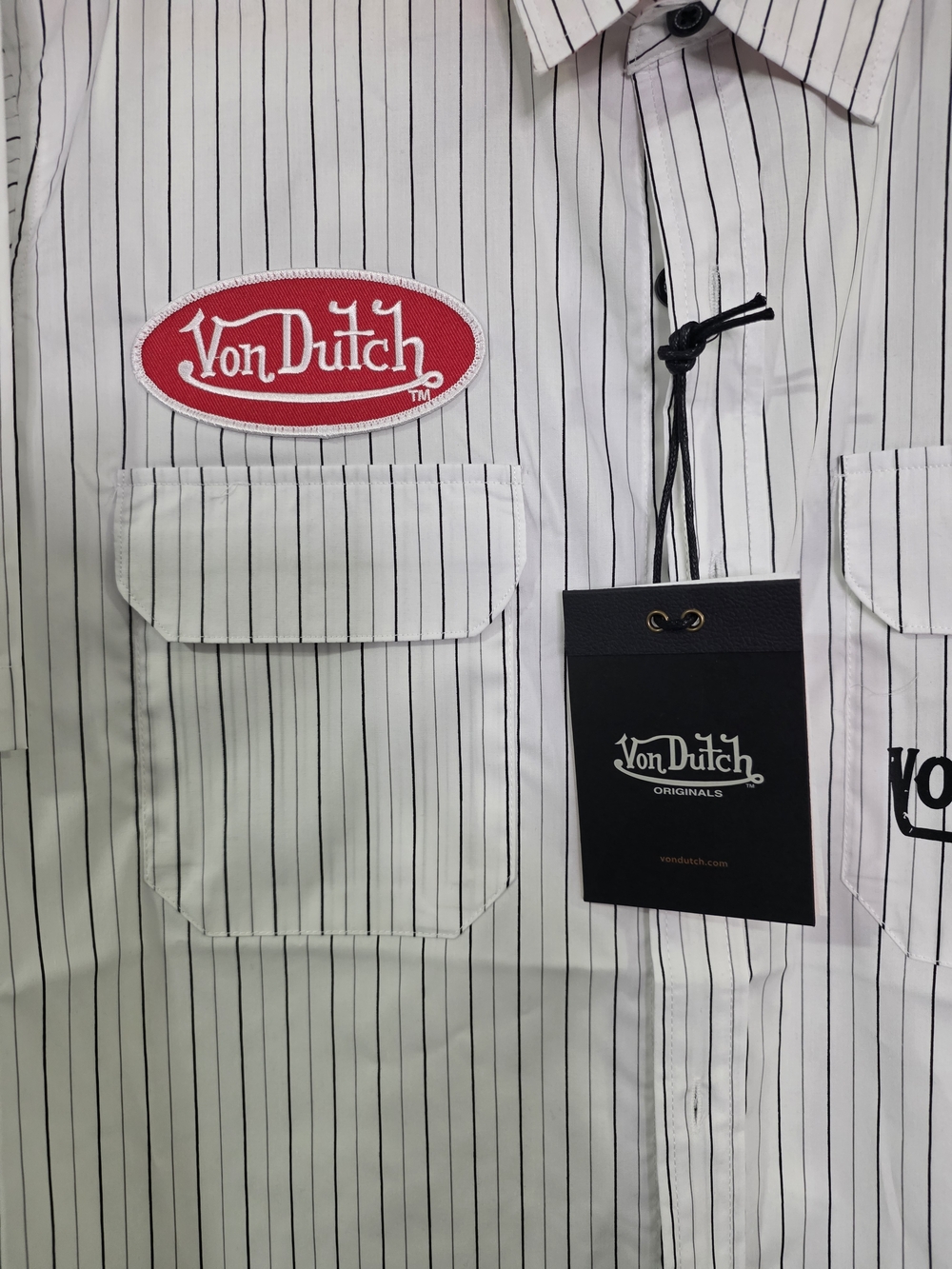 Von Dutch White Pinstripe Short-Sleeve Shirt - Picture 3 of 9